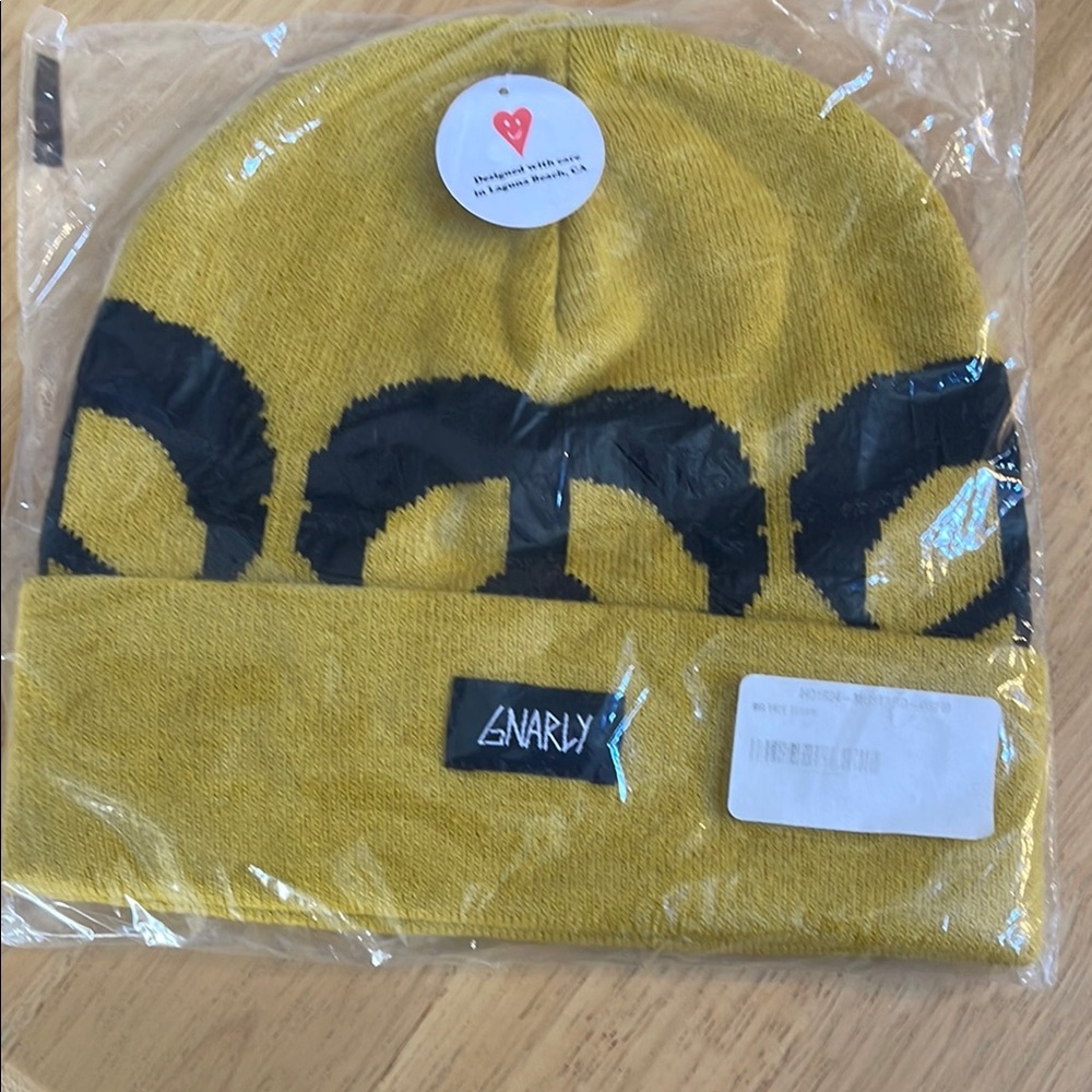 GNARLY Big Tree Beanie in Mustard Yellow and Black 100% Acrylic Unisex OS New